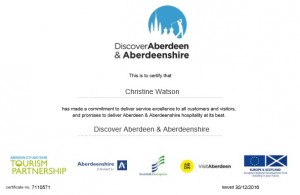 Christine Watson Licensed WorldHost Trainer completes Ambassador programme with Visit Aberdeen and Aberdeenshire