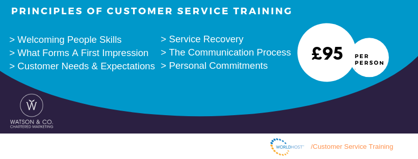 WorldHost Principles of Customer Service Training Course by Chartered Marketer Christine Watson Watson and Co Chartered Marketing Belfast Northern Ireland workshop promotional graphic