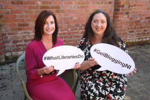 Christine Watson founder of Watson and Co Chartered Marketing and Training Matchmaker with Julie Reid of Libraries NI at the launch of the latest Get Blogging NI series of events across Northern Ireland