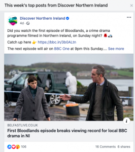 Discover Northern Ireland’s top post this week. A link to Belfast Live article about Bloodlands drama crime show. 106 reactions, 16 comments and 6 shares.