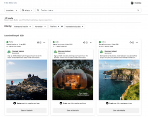 facebook ad library insights tourism ireland marketing sostac situational analysis tools curated by Chartered marketer christine watson watson and co chartered marketing belfast northern ireland